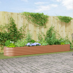 Pat Ridicat pentru Grădină Maro cu Aspect de Lemn 400x80x44 cm Metal GartenMobel Dekor