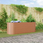 Pat de Grădină Ridicat Maro - Aspect de Lemn 240x80x81 cm Oțel GartenMobel Dekor
