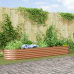 Pat de grădină ridicat maro cu aspect de lemn 320x80x44 cm din oțel GartenMobel Dekor
