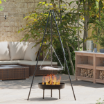 Tripod pentru gătit pe foc de tabără cu grătar și tavă pentru foc 170 cm GartenMobel Dekor
