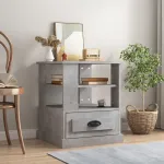 Masă laterală, gri beton, 50x50x60 cm, lemn prelucrat GartenMobel Dekor