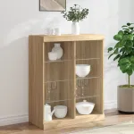 Servantă cu lumini LED, stejar sonoma, 81x37x100 cm GartenMobel Dekor