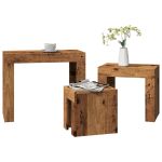 Mese suprapuse de cafea, 3 buc., lemn vechi, lemn prelucrat GartenMobel Dekor