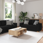 Set canapea, 3 piese, perne negre, textil GartenMobel Dekor