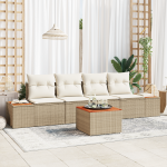 Set Sofa Grădină  5 Piese cu Perne Bej Poliratan Acacia GartenMobel Dekor