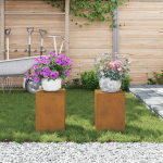 Suporturi plante pilon exterior 2 buc. 24x24x35 cm oțel corten GartenMobel Dekor