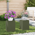 Suporturi plante pilon exterior 2 buc. oliv 24x24x35 cm oțel GartenMobel Dekor