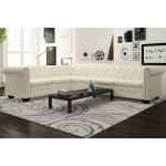 Canapea colțar Chesterfield, piele artificială, 6 locuri, alb  GartenMobel Dekor
