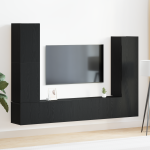 Set de dulap TV 4 piese montat pe perete lemn negru GartenMobel Dekor