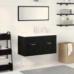 Set de Mobilier pentru Baie 3 Piese Negru Lemn Prelucrat GartenMobel Dekor