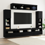 Set de 8 unități TV de perete cu LED din stejar negru și lemn prelucrat GartenMobel Dekor