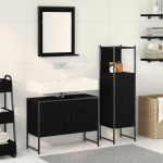 Set de Mobilier pentru Baie 3 Piese Negru Stejar Lemn Prelucrat GartenMobel Dekor