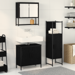Set de Mobilier pentru Baie 3 Piese Negru Stejar Lemn Prelucrat GartenMobel Dekor