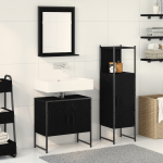 Set de dulapuri pentru baie 3 piese Negru Stejar Lemn prelucrat GartenMobel Dekor