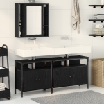 Set de mobilier pentru baie din 3 piese, lemn ingineresc, stejar negru GartenMobel Dekor