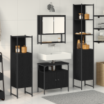 Set de mobilier pentru baie 4 piese din lemn ingineresc stejar negru GartenMobel Dekor