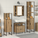 Set de mobilier pentru baie 4 piese din lemn prelucrat, stejar artizanal GartenMobel Dekor