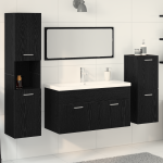 Set de mobilier pentru baie 4 piese lemn ingineresc stejar negru GartenMobel Dekor