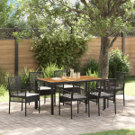 Set de dining cu 7 piese cu perne, Negru, Poliratan GartenMobel Dekor