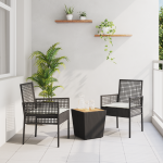 Set bistro de grădină, 3 piese, cu perne, negru, poliratan GartenMobel Dekor