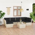 Set mobilier grădină din paleți, 7 piese, cu perne, lemn molid GartenMobel Dekor