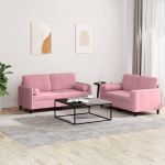 Set canapea cu perne, 2 piese, roz, catifea GartenMobel Dekor