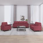 Set canapea cu perne, 3 piese, roșu vin, material textil GartenMobel Dekor