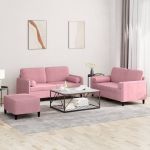 Set canapea cu perne, 3 piese, roz, catifea GartenMobel Dekor
