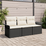 Set de Sofa de Grădină de 3 Piese cu Perne Negru Ratan Poliester GartenMobel Dekor