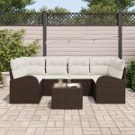Set 7 Piese Grădină cu Pernițe Maro Poli Rattan GartenMobel Dekor