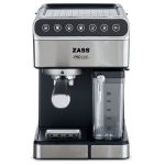 Espressor de cafea Zass ZEM 10, Presiune 16 bari, Putere 1350W, Rezervor apa 1,8L, Rezervor lapte 0,5L, Functioneaza cu cafea macinata si tip ESE, panou Touch, Carcasa Inox ProDesign DailyAppliances