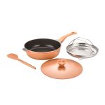 Set tigaie multifunctionala din aluminiu turnat sub presiune 4 piese ZASS Gourmet ZG-ACS 07, Roz ProDesign DailyAppliances