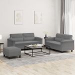 Set de canapele cu perne, 3 piese, gri închis, microfibră GartenMobel Dekor