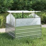 Strat înălțat cu seră de grădină, argintiu, 100x100x85 cm GartenMobel Dekor
