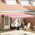 Marchiză retractabilă automată cu dungi roșii și albe 400x300 cm GartenMobel Dekor