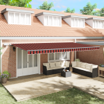 Marchiză retractabilă manuală cu LED portocalie și maro 600x300 cm GartenMobel Dekor