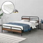 Pat rama metalica Aarau cu saltea si gratar 140 x 200 cm negru [en.casa] HausGarden Leisure