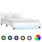 Cadru de pat cu LED, alb, 140 x 200 cm, piele ecologică  GartenMobel Dekor