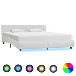 Cadru de pat cu LED, alb, 160 x 200 cm, piele ecologică  GartenMobel Dekor