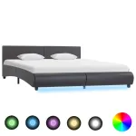 Cadru de pat cu LED, gri, 160 x 200 cm, piele ecologică  GartenMobel Dekor