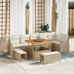 Set de sofa de grădină  cu 9 piese și perne bej din poliester ratan acacia GartenMobel Dekor