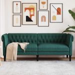 Canapea Chesterfield cu 3 locuri, verde închis, material textil GartenMobel Dekor
