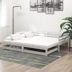 Pat extensibil de zi, 2x(90x200) cm, alb, lemn masiv de pin GartenMobel Dekor