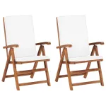 Scaune grădină rabatabile cu perne 2 buc. crem lemn masiv tec GartenMobel Dekor
