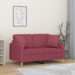 Canapea cu 2 locuri cu pernuțe, roșu vin, 120 cm, textil GartenMobel Dekor