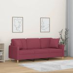 Canapea cu 3 locuri cu pernuțe, roșu vin, 180 cm, textil GartenMobel Dekor