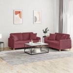 Set canapea cu perne, 2 piese, roșu vin, material textil GartenMobel Dekor