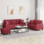 Set de canapele cu perne, 2 piese, roșu vin, piele ecologică GartenMobel Dekor