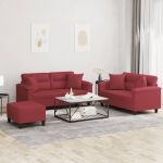 Set de canapele cu perne, 2 piese, roșu vin, piele ecologică GartenMobel Dekor