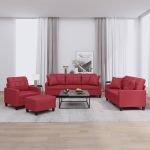 Set de canapele cu perne, 4 piese, roșu vin, piele ecologică GartenMobel Dekor